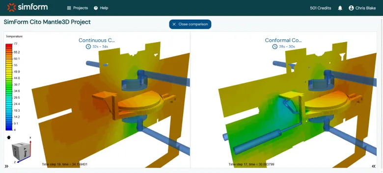 Compare Original Channels with SimForm Generated Channels on Trial Mold Design